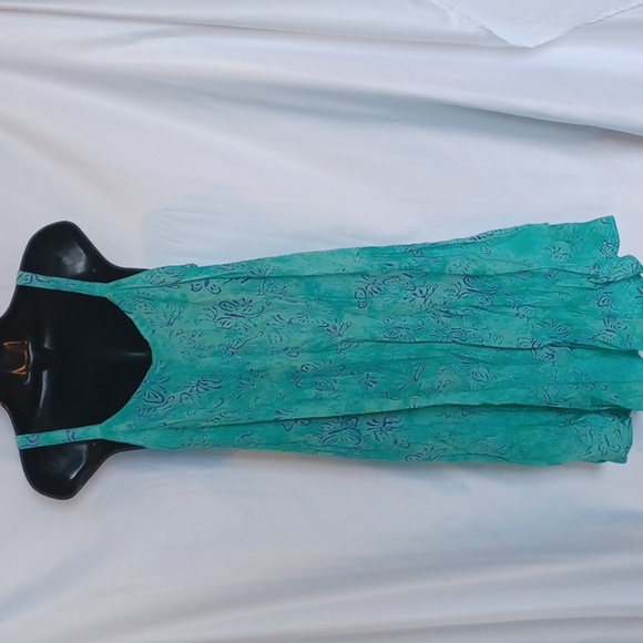 Batik Bali Flowing turquois sundress 🌞  👗, PTP-22", 38" L - Picture 3 of 7